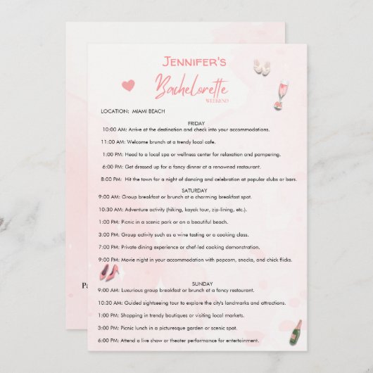 Bachelorette-weekend bewerkbare routekaart kaart (Voorkant / Achterkant)