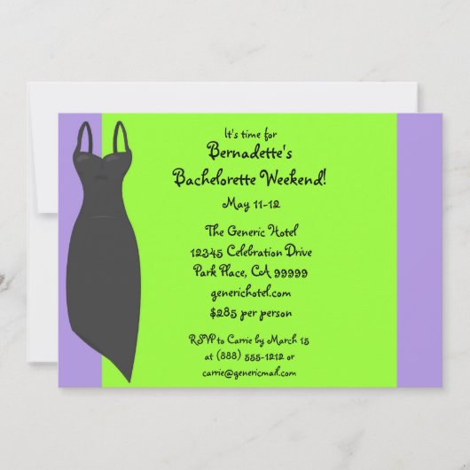 Bachelorette Weekend Black Dress Custom Invites Kaart (Voorkant)