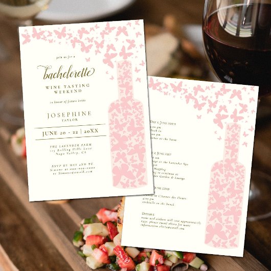 Bachelorette Weekend Butterflies Pink Kaart