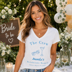 Bachelorette Weekend Feest Crew Strand Blauw T-shirt