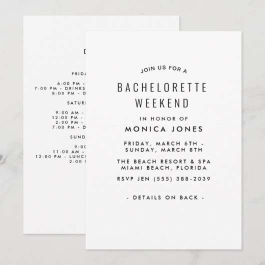 Bachelorette Weekend feestuitnodiging Kaart (Voorkant / Achterkant)