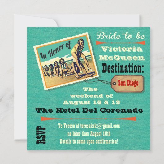 Bachelorette Weekend Getaway Party Kaart (Achterkant)