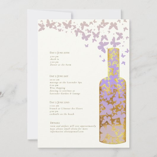 Bachelorette Weekend Gold Butterflies Kaart (Achterkant)