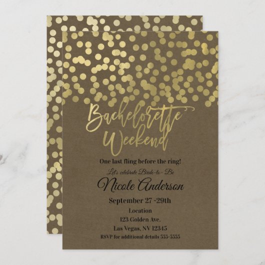 Bachelorette Weekend Gold Modern Chic Rustic Kraft Kaart (Voorkant / Achterkant)