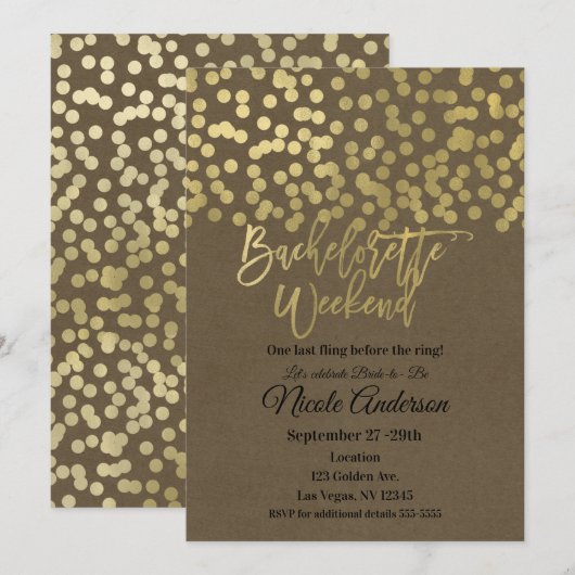 Bachelorette Weekend Goud Modern Chic Rustiek Kraf Kaart (Voorkant / Achterkant)