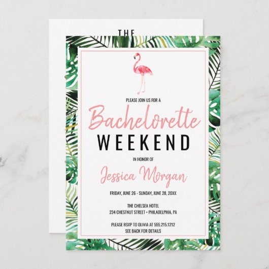 Bachelorette Weekend Icon reisroute Flamingo Kaart (Voorkant / Achterkant)