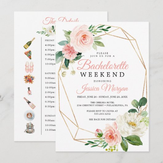 Bachelorette Weekend Icon Route Bloemen Kaart (Voorkant / Achterkant)