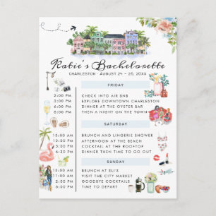 Bachelorette Weekend Itinerarium Charleston, SC Uitnodiging Briefkaart