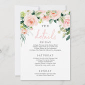 Bachelorette Weekend Itinerary Airy Blush Floral Kaart (Achterkant)