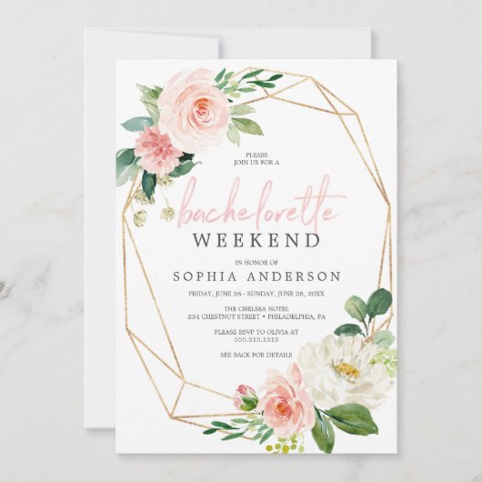 Bachelorette Weekend Itinerary Airy Blush Floral Kaart (Voorkant)