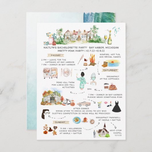 Bachelorette Weekend Itinerary | Autumn Halloween Uitnodiging Briefkaart (Voorkant / Achterkant)