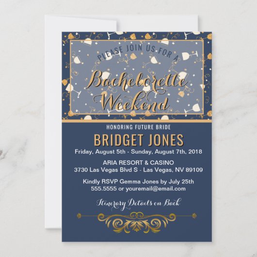 Bachelorette Weekend Itinerary Blue Gold Kaart (Voorkant)