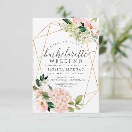 Bachelorette Weekend Itinerary Blush Hydrangea Kaart (Staand voorkant)