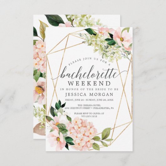 Bachelorette Weekend Itinerary Blush Hydrangea Kaart (Voorkant / Achterkant)
