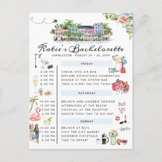 Bachelorette Weekend Itinerary | Charleston, SC In Uitnodiging Briefkaart (Voorkant)