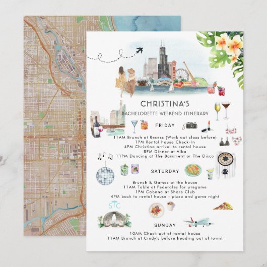 Bachelorette Weekend Itinerary | Chicago Kaart (Voorkant / Achterkant)