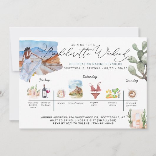Bachelorette Weekend Itinerary | Desert Cactus Inv Kaart (Voorkant)