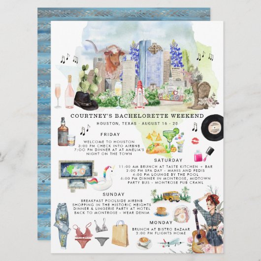 Bachelorette Weekend Itinerary | Houston, Texas Kaart (Voorkant / Achterkant)