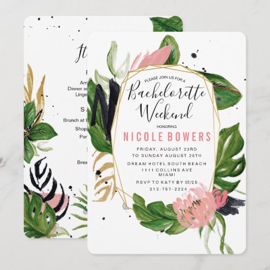 Bachelorette Weekend Itinerary Invitation Kaart (Voorkant / Achterkant)
