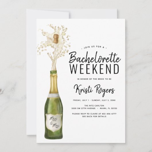 Bachelorette Weekend Itinerary Invitation Kaart (Voorkant)