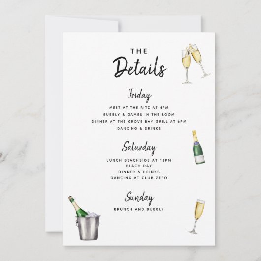 Bachelorette Weekend Itinerary Invitation Kaart (Achterkant)