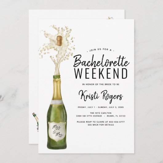 Bachelorette Weekend Itinerary Invitation Kaart (Voorkant / Achterkant)
