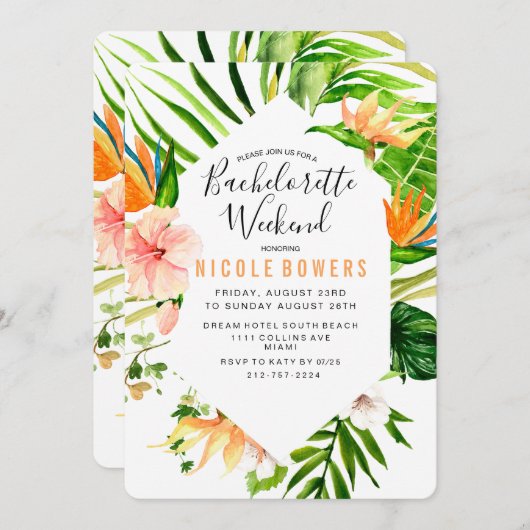 Bachelorette Weekend Itinerary Invitation Kaart (Voorkant / Achterkant)