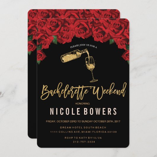 Bachelorette Weekend Itinerary Invitation Kaart (Voorkant / Achterkant)