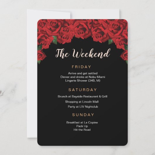 Bachelorette Weekend Itinerary Invitation Kaart (Achterkant)