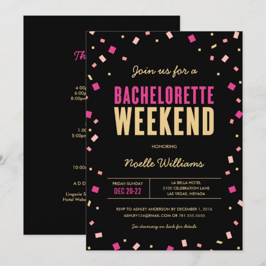 Bachelorette Weekend Itinerary Invitation Kaart (Voorkant / Achterkant)
