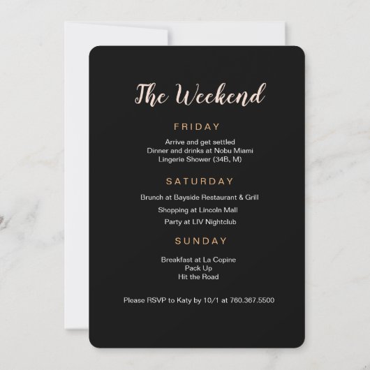 Bachelorette Weekend Itinerary Invitation Kaart (Achterkant)