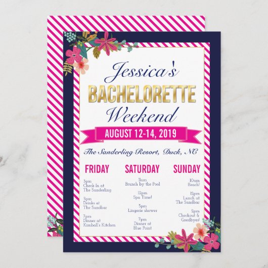 Bachelorette Weekend Itinerary Invitation Programmakaart (Voorkant / Achterkant)