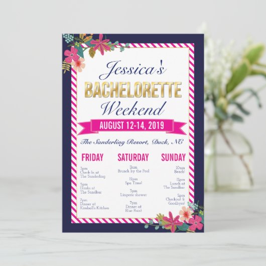 Bachelorette Weekend Itinerary Invitation Programmakaart (Staand voorkant)