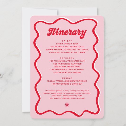 Bachelorette Weekend Itinerary Kaart (Achterkant)