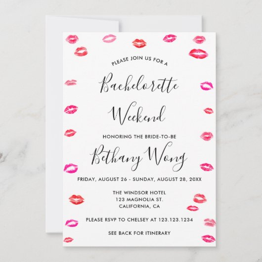 Bachelorette Weekend Itinerary Kiss lipstick Kaart (Voorkant)
