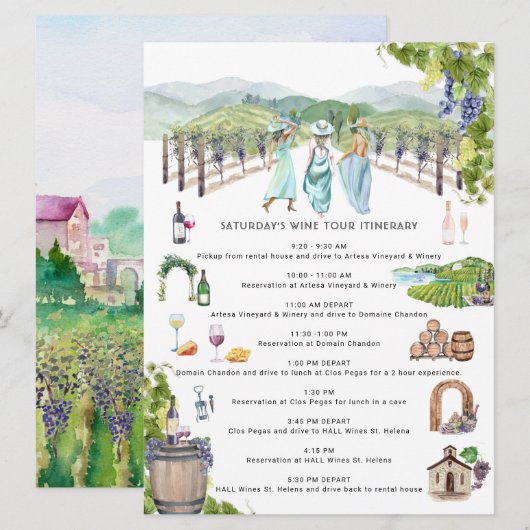 Bachelorette Weekend Itinerary | Napa Wijnmakerij Kaart (Voorkant / Achterkant)