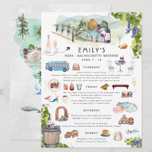 Bachelorette Weekend Itinerary | Napa Winery Kaart (Voorkant / Achterkant)