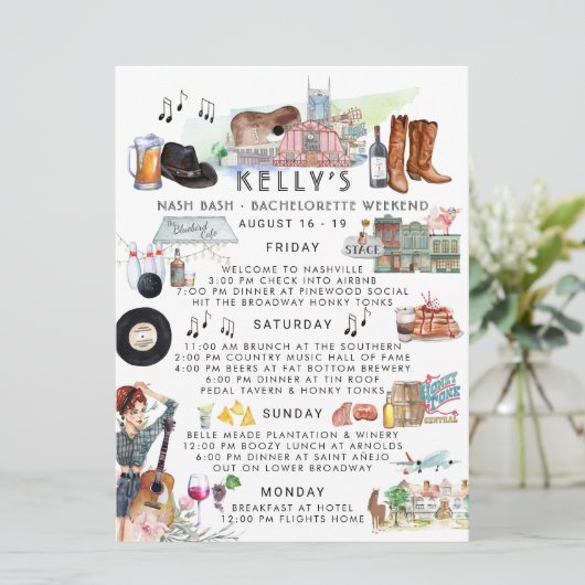 Bachelorette Weekend Itinerary | Nashville Kaart (Staand voorkant)