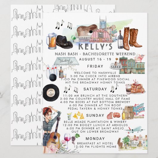 Bachelorette Weekend Itinerary | Nashville Kaart (Voorkant / Achterkant)