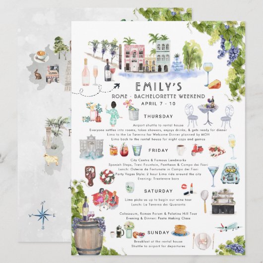 Bachelorette Weekend Itinerary | Rome, Italië Kaart (Voorkant / Achterkant)