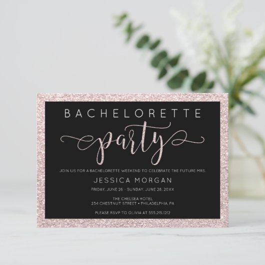 Bachelorette Weekend Itinerary Rosé Gold Invite Kaart (Staand voorkant)