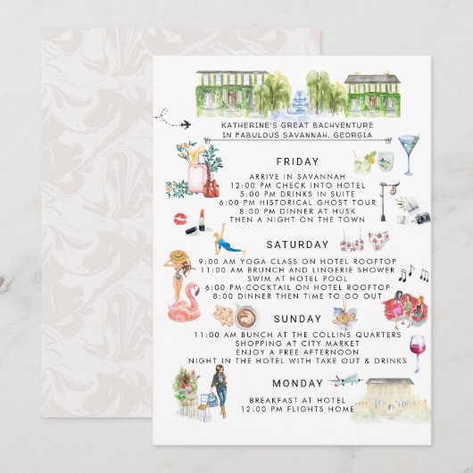 Bachelorette Weekend Itinerary | Savannah, Georgië Kaart (Voorkant / Achterkant)