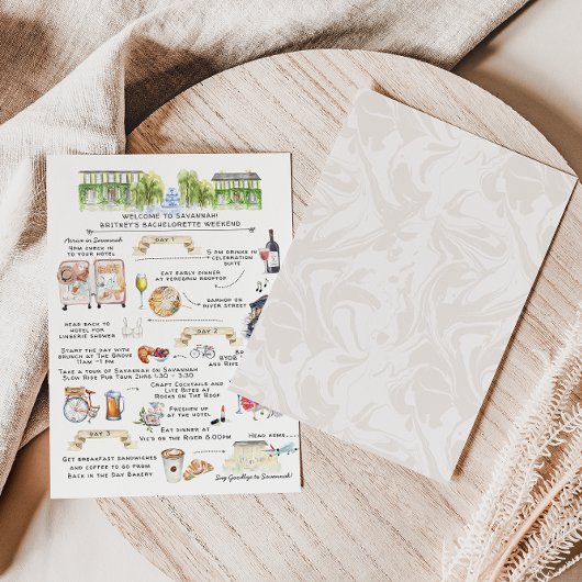 Bachelorette Weekend Itinerary | Savannah, Georgië Uitnodiging Briefkaart