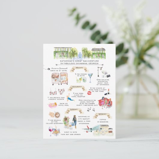 Bachelorette Weekend Itinerary | Savannah, Georgië Uitnodiging Briefkaart (Staand voorkant)