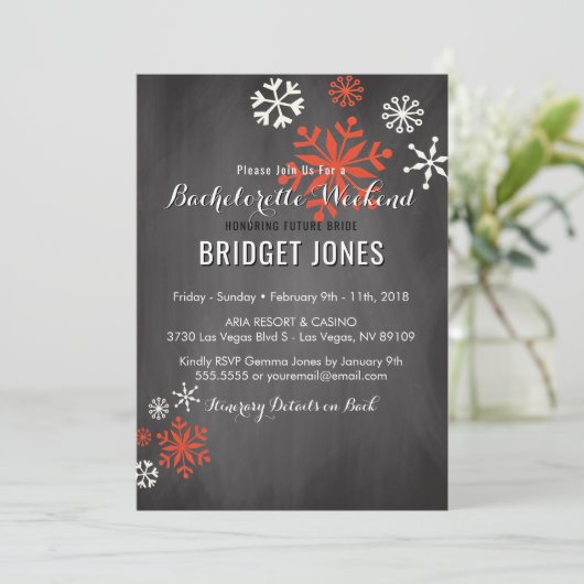 Bachelorette Weekend Itinerary Winter Chalkboard Kaart (Staand voorkant)