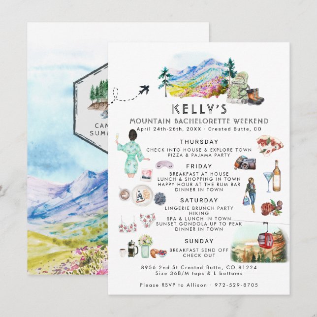 Bachelorette Weekend Itinerary | Zomerkamp (Voorkant / Achterkant)