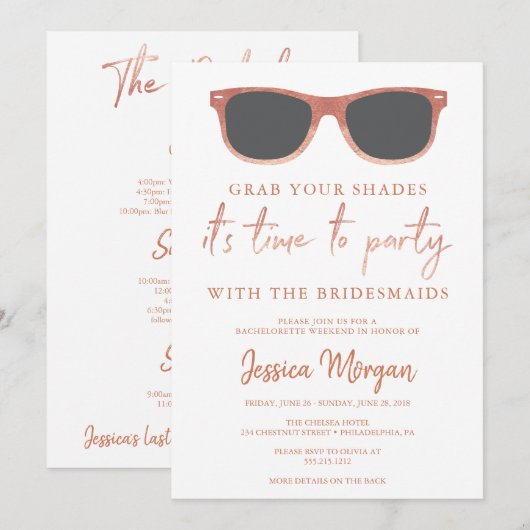 Bachelorette Weekend Itinerary zonnebril Kaart (Voorkant / Achterkant)