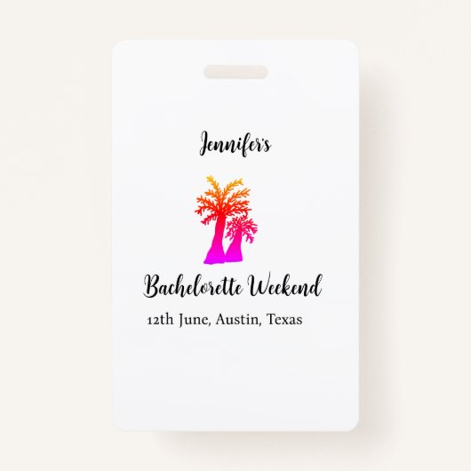 Bachelorette weekend kokospalm club voeg naam toe  badge (Voorkant)