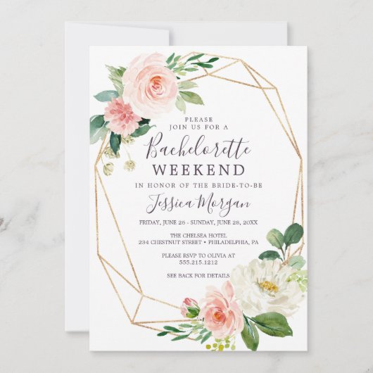 Bachelorette Weekend Nodig Reisschema Airy Blush u Kaart (Voorkant)