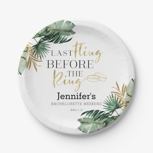 Bachelorette Weekend Papieren Borden | Tropische R Papieren Bordje (Voorkant)